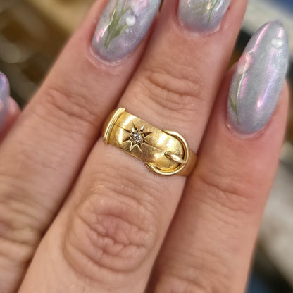 18ct Yellow Gold Antique Victorian Diamond Set Buckle Band Ring