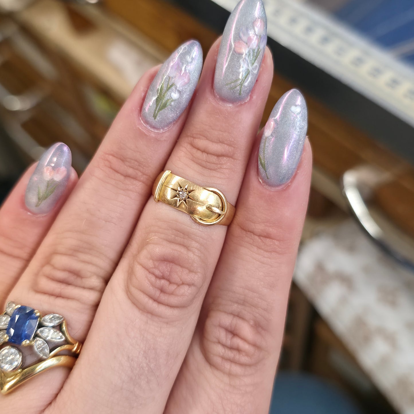 18ct Yellow Gold Antique Victorian Diamond Set Buckle Band Ring