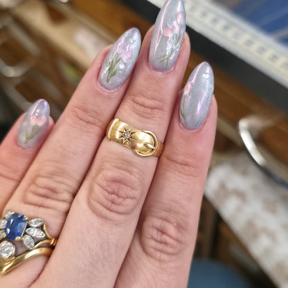 18ct Yellow Gold Antique Victorian Diamond Set Buckle Band Ring