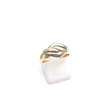 9ct Two Tone Yellow And White Gold Overlapping Wiggle Knot Style Ring