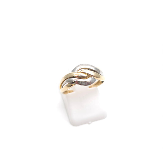 9ct Two Tone Yellow And White Gold Overlapping Wiggle Knot Style Ring