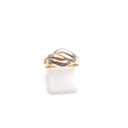 9ct Two Tone Yellow And White Gold Overlapping Wiggle Knot Style Ring