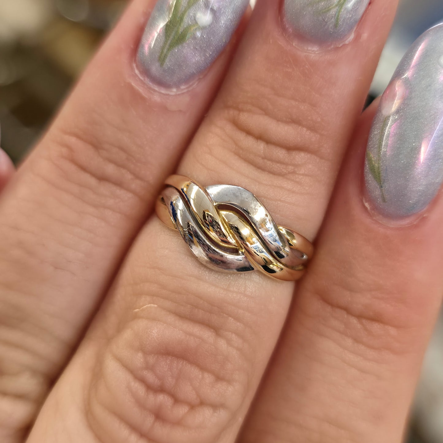 9ct Two Tone Yellow And White Gold Overlapping Wiggle Knot Style Ring