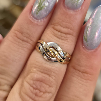 9ct Two Tone Yellow And White Gold Overlapping Wiggle Knot Style Ring