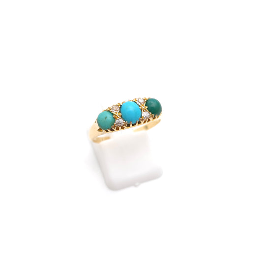 18ct Yellow Gold Antique Turquoise And Diamond Traditional Style Ring
