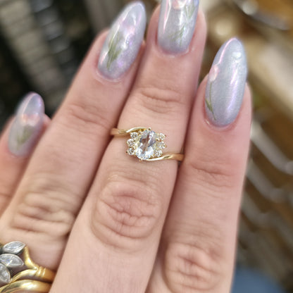 18ct Yellow Gold Aquamarine And Diamond Crossover Multistone Ring
