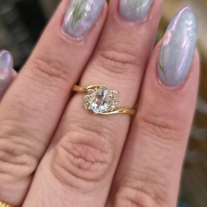 18ct Yellow Gold Aquamarine And Diamond Crossover Multistone Ring