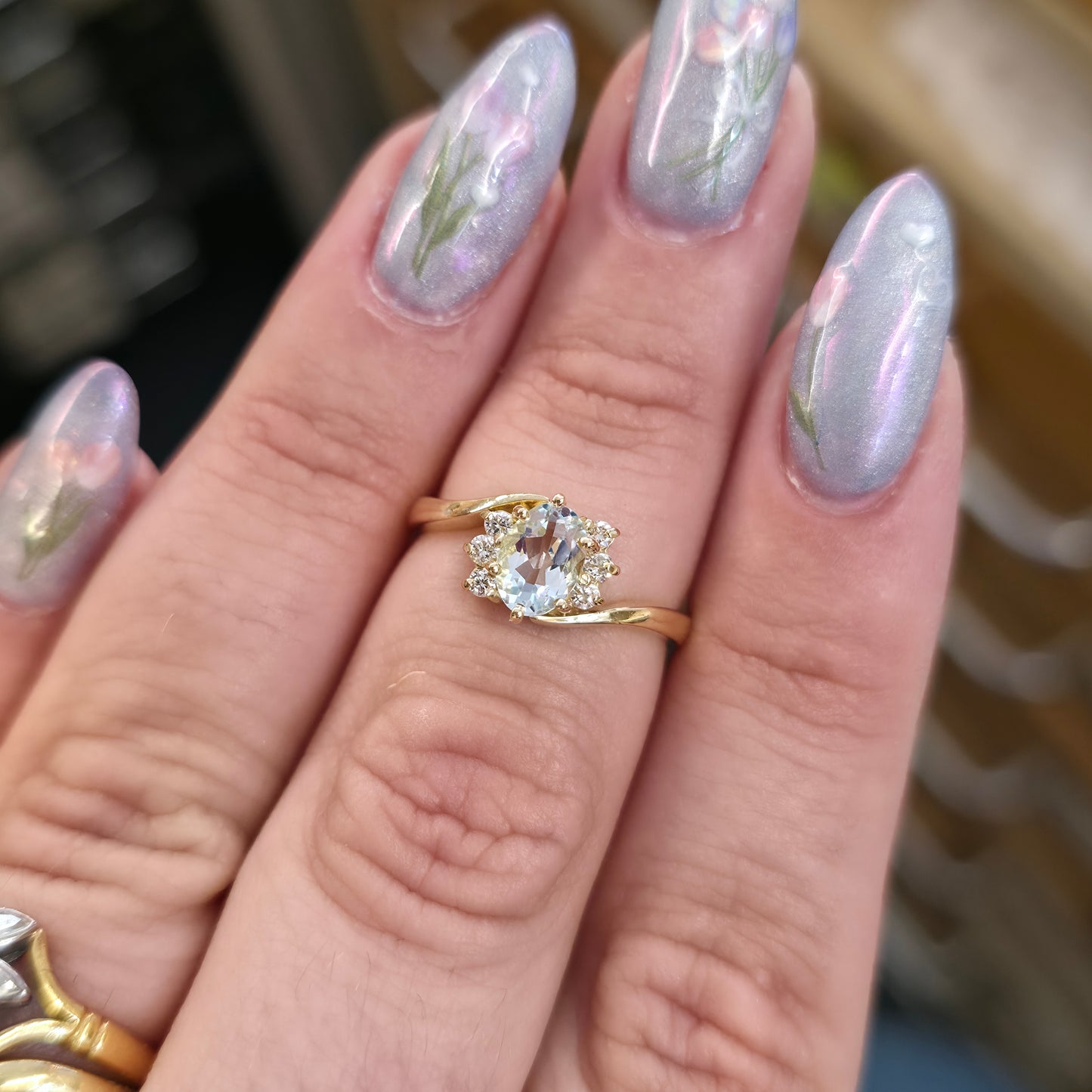 18ct Yellow Gold Aquamarine And Diamond Crossover Multistone Ring