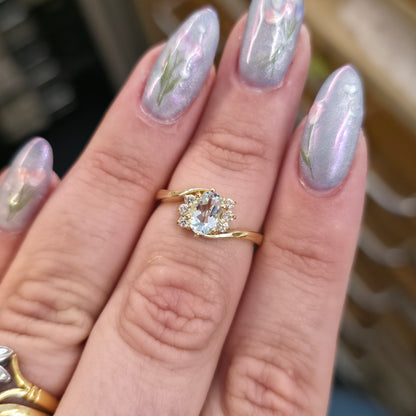 18ct Yellow Gold Aquamarine And Diamond Crossover Multistone Ring