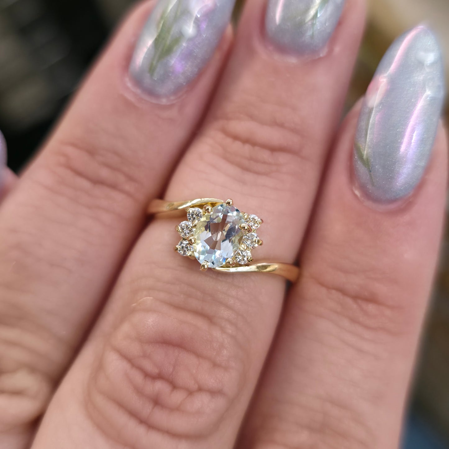 18ct Yellow Gold Aquamarine And Diamond Crossover Multistone Ring