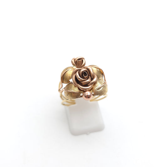 14ct Multi-Tone Yellow And Rose Gold Vintage/ Antique Floral Rose Statement Ring
