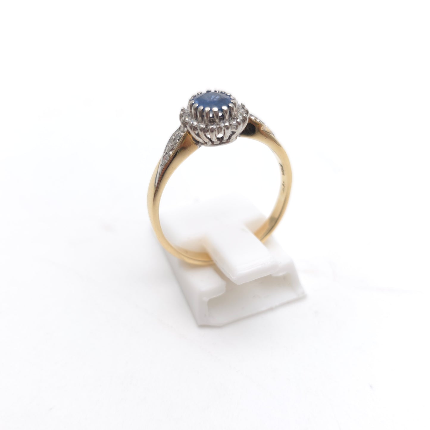 9ct Yellow Gold Vintage Sapphire And Diamond Cluster With Diamond Shoulder Ring