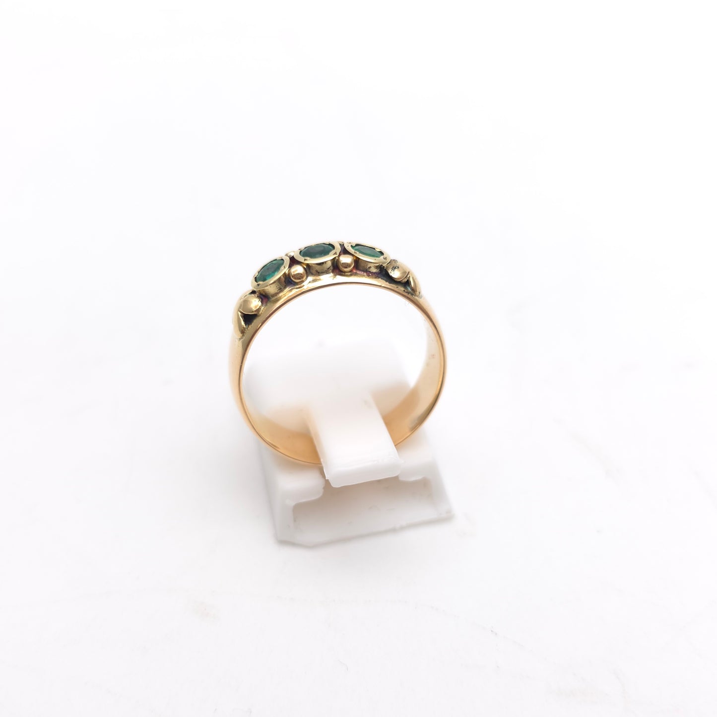 14ct Yellow Gold Vintage/ Antique Wide Emerald Trilogy Cigar Band Ring