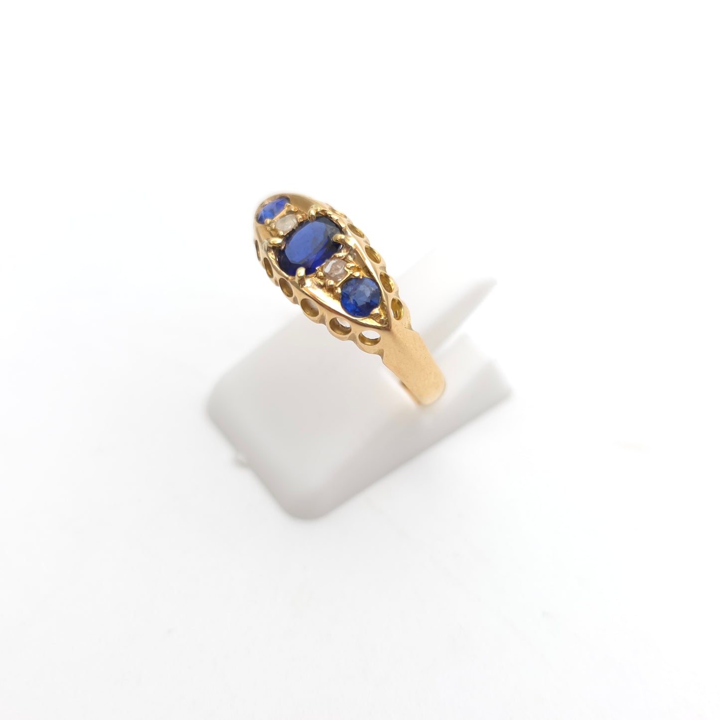 18ct Yellow Gold Antique Synthetic Sapphire And Diamond Boat Ring 1914