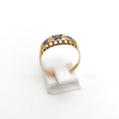 18ct Yellow Gold Antique Synthetic Sapphire And Diamond Boat Ring 1914