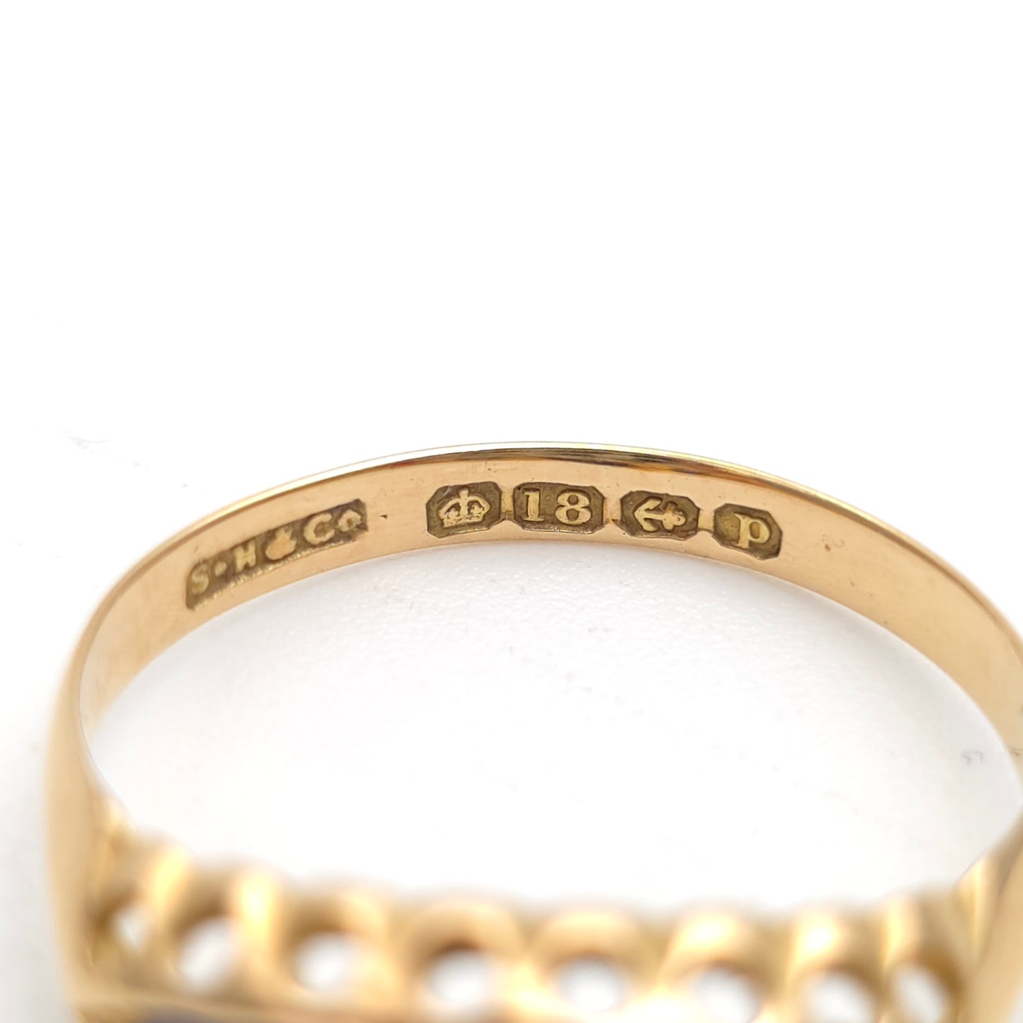 18ct Yellow Gold Antique Synthetic Sapphire And Diamond Boat Ring 1914