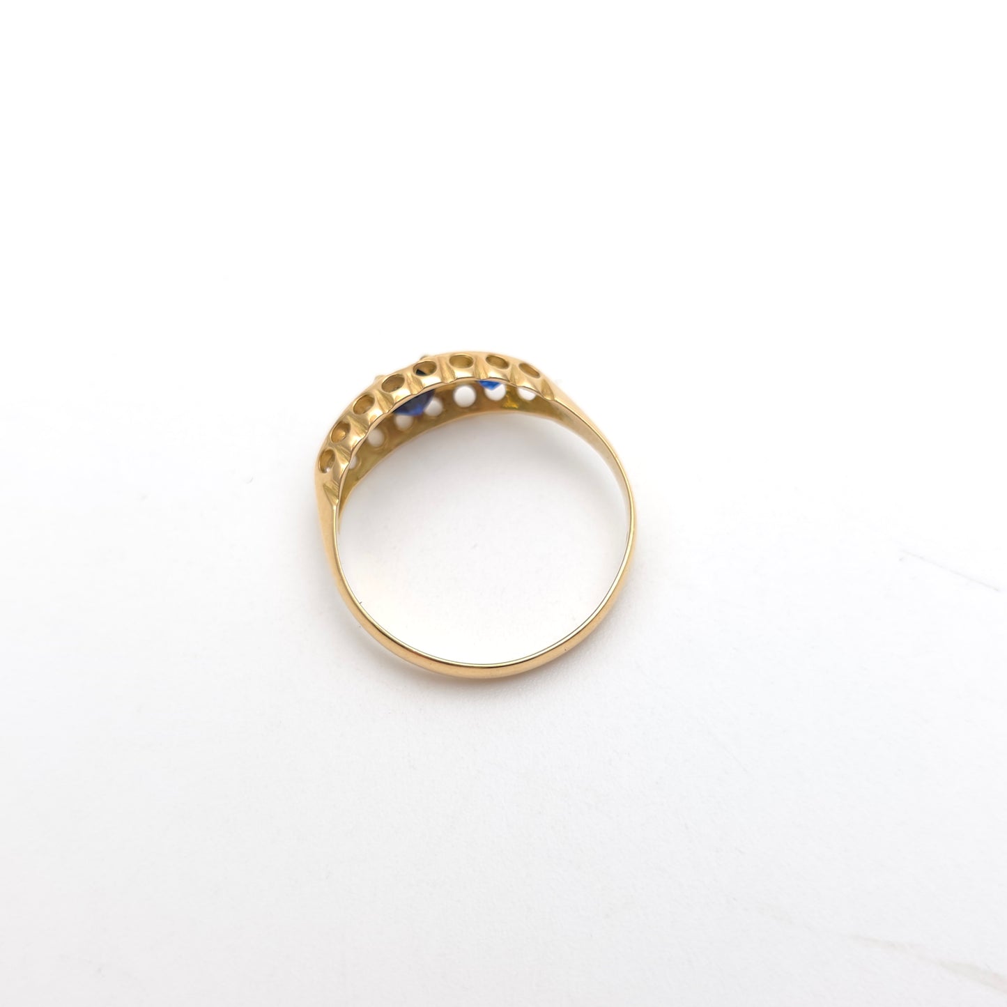 18ct Yellow Gold Antique Synthetic Sapphire And Diamond Boat Ring 1914