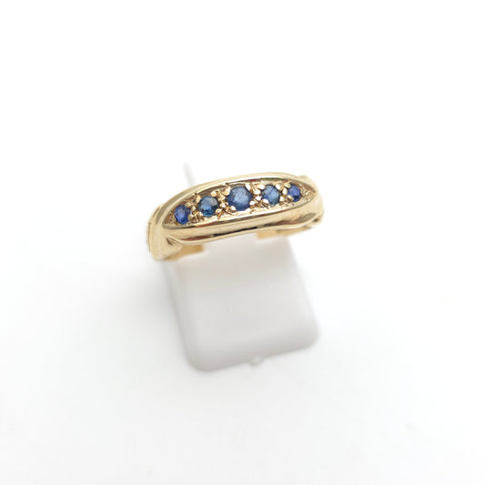 9ct Yellow Gold Vintage Antique Boat Style Sapphire Five Stone Row Ring