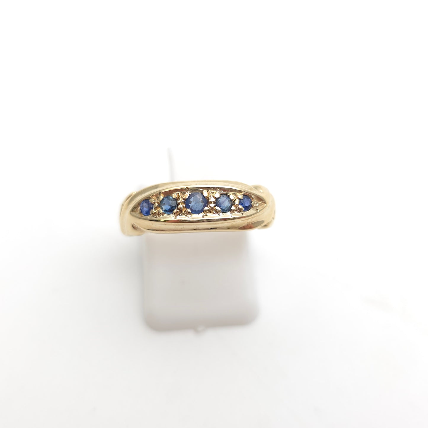 9ct Yellow Gold Vintage Antique Boat Style Sapphire Five Stone Row Ring