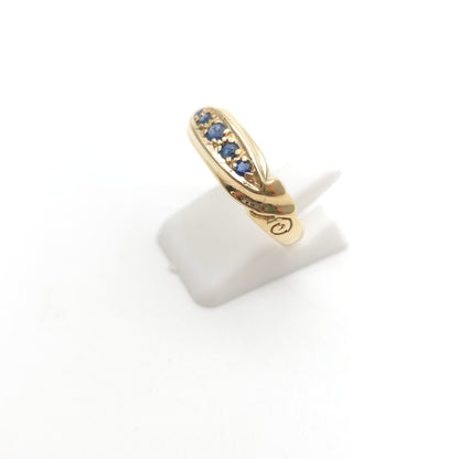 9ct Yellow Gold Vintage Antique Boat Style Sapphire Five Stone Row Ring