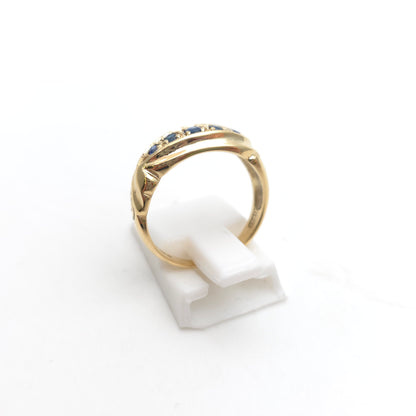 9ct Yellow Gold Vintage Antique Boat Style Sapphire Five Stone Row Ring