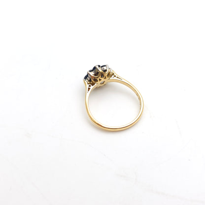 18ct Yellow Gold Vintage Diamond And Round Cut Blue Sapphire Cluster Ring