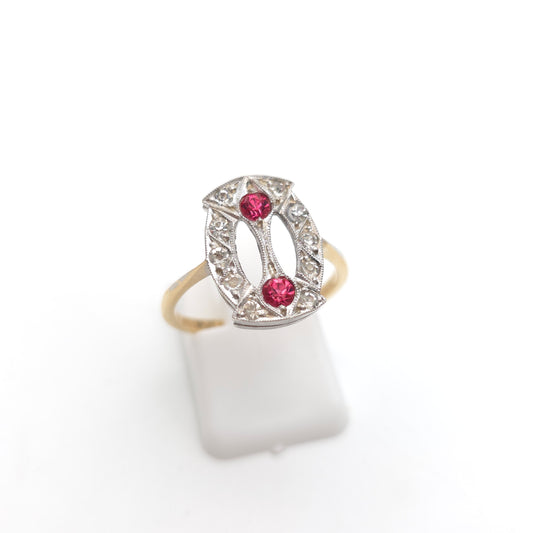 9ct Yellow Gold And Silver Antique / Vintage Pink And White Paste Stone Ring