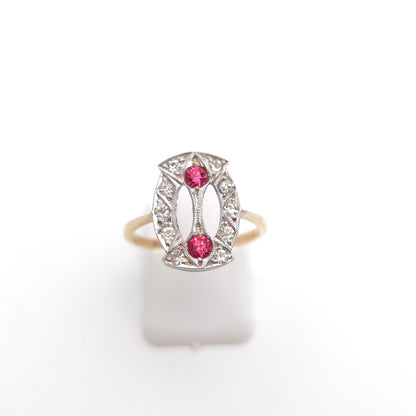 9ct Yellow Gold And Silver Antique / Vintage Pink And White Paste Stone Ring