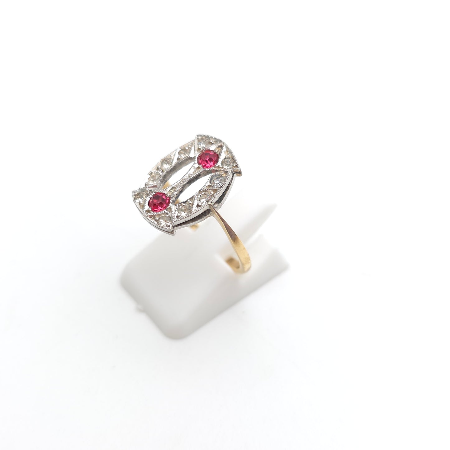 9ct Yellow Gold And Silver Antique / Vintage Pink And White Paste Stone Ring