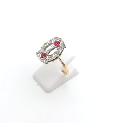 9ct Yellow Gold And Silver Antique / Vintage Pink And White Paste Stone Ring