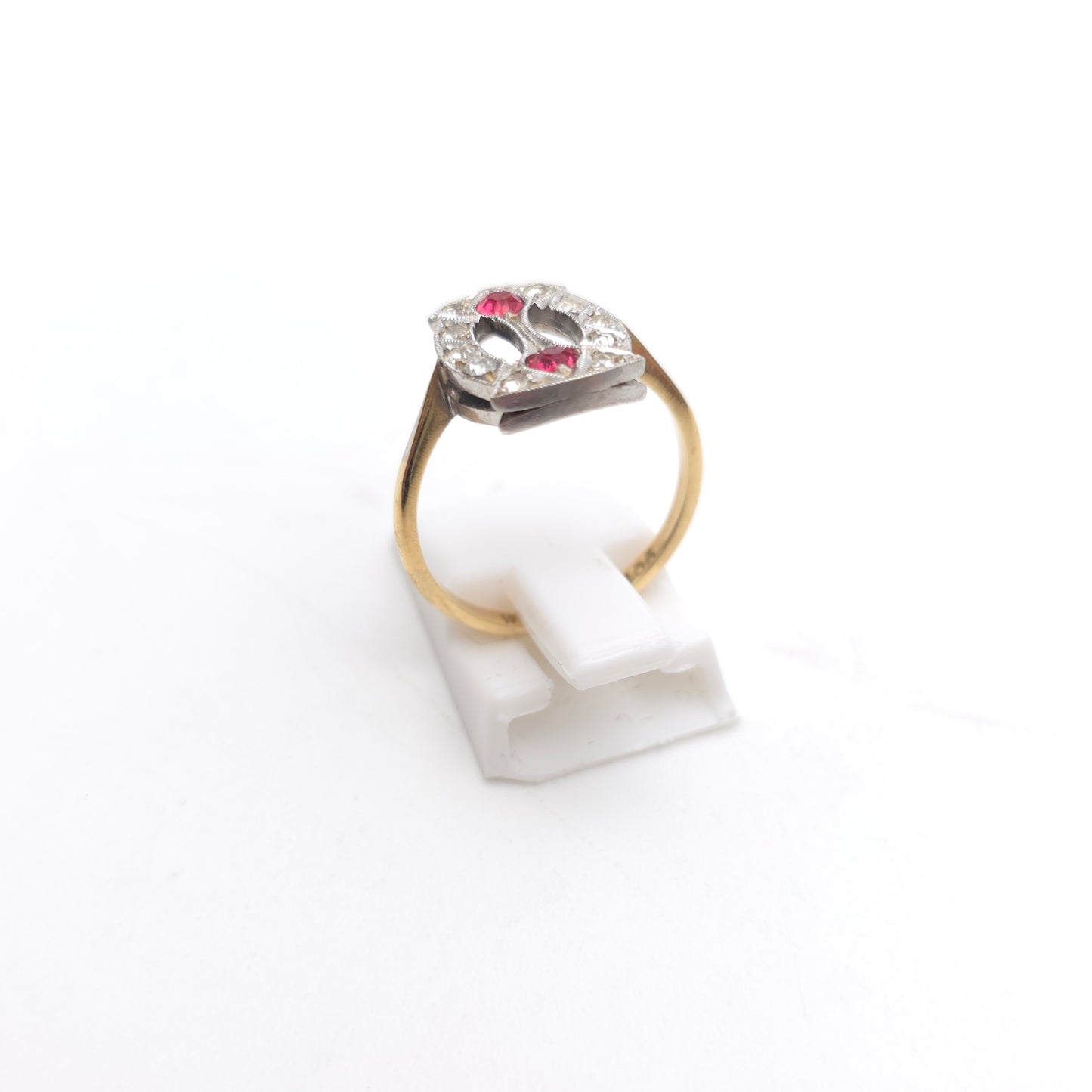 9ct Yellow Gold And Silver Antique / Vintage Pink And White Paste Stone Ring