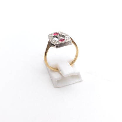 9ct Yellow Gold And Silver Antique / Vintage Pink And White Paste Stone Ring