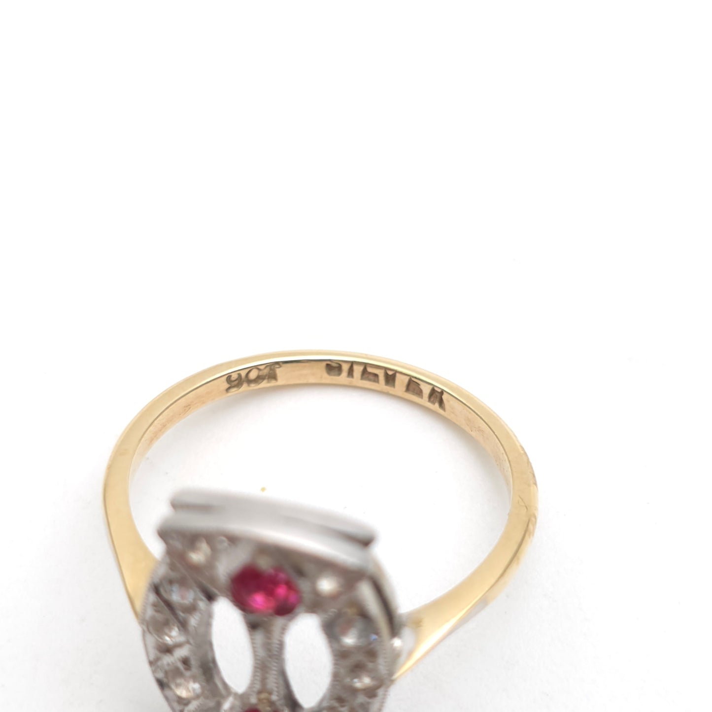 9ct Yellow Gold And Silver Antique / Vintage Pink And White Paste Stone Ring