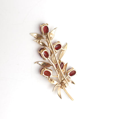 9ct Yellow Gold Vintage Garnet Set Leafy Branch Brooch