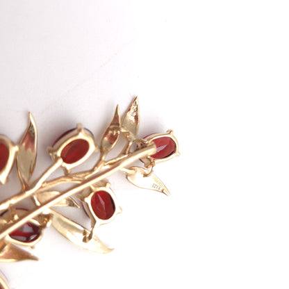 9ct Yellow Gold Vintage Garnet Set Leafy Branch Brooch
