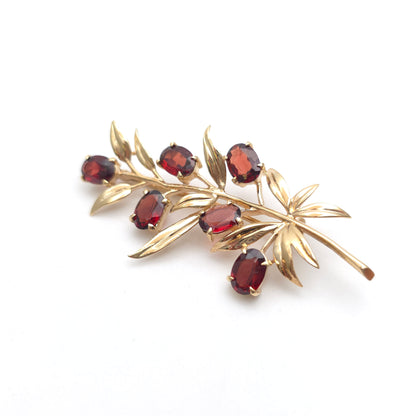 9ct Yellow Gold Vintage Garnet Set Leafy Branch Brooch