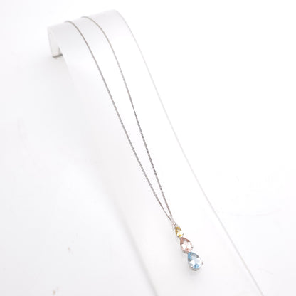 9ct White Gold Aquamarine, Morganite, Heliodor and Diamond Pastel Tone Necklace
