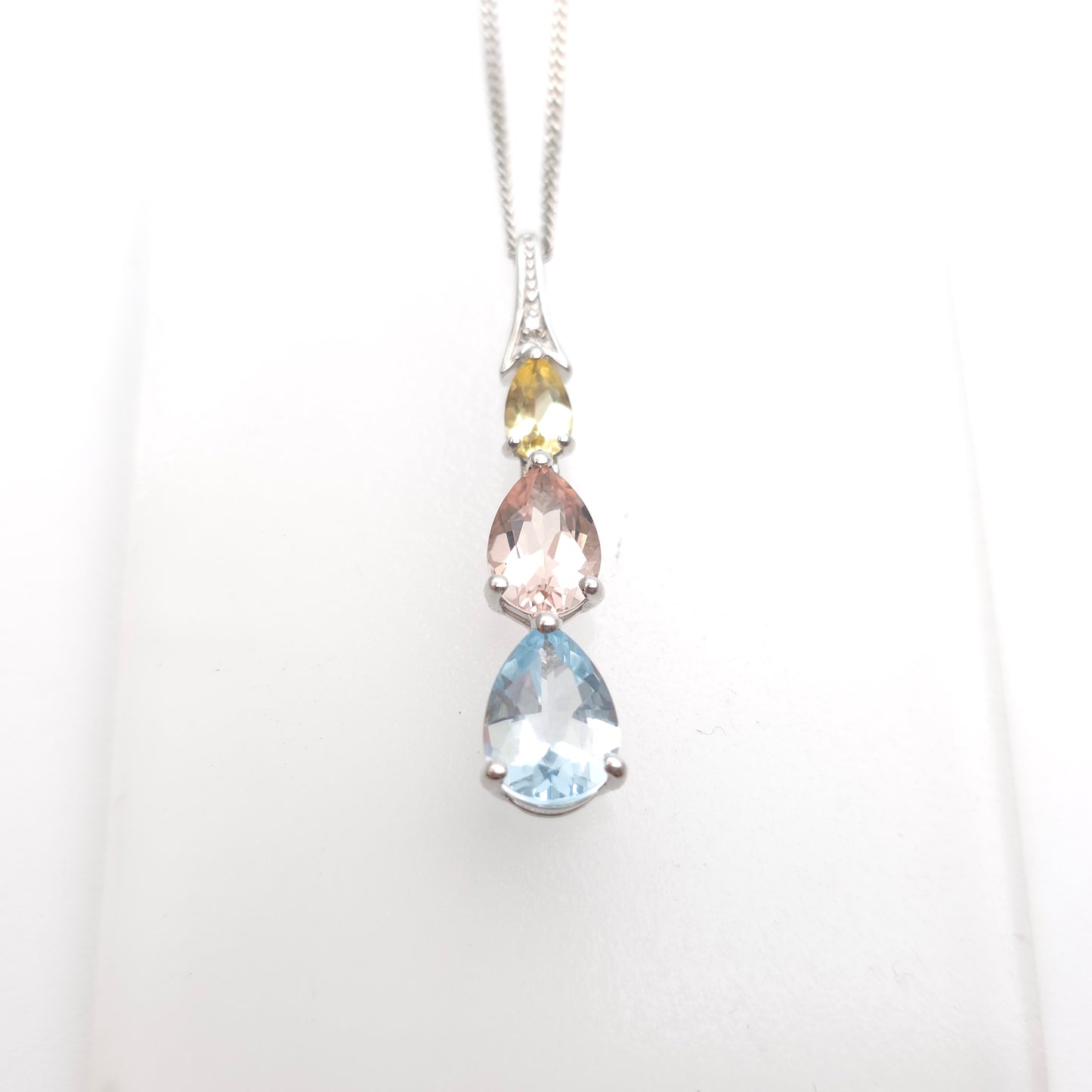 9ct White Gold Aquamarine, Morganite, Heliodor and Diamond Pastel Tone Necklace