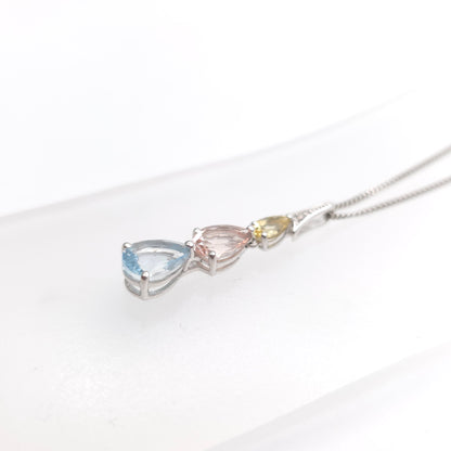 9ct White Gold Aquamarine, Morganite, Heliodor and Diamond Pastel Tone Necklace