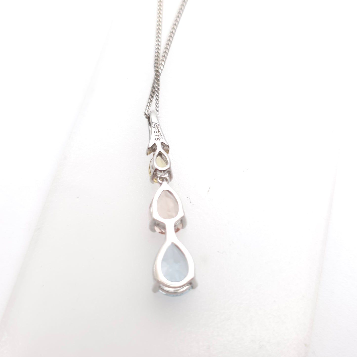 9ct White Gold Aquamarine, Morganite, Heliodor and Diamond Pastel Tone Necklace