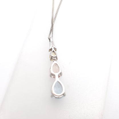 9ct White Gold Aquamarine, Morganite, Heliodor and Diamond Pastel Tone Necklace