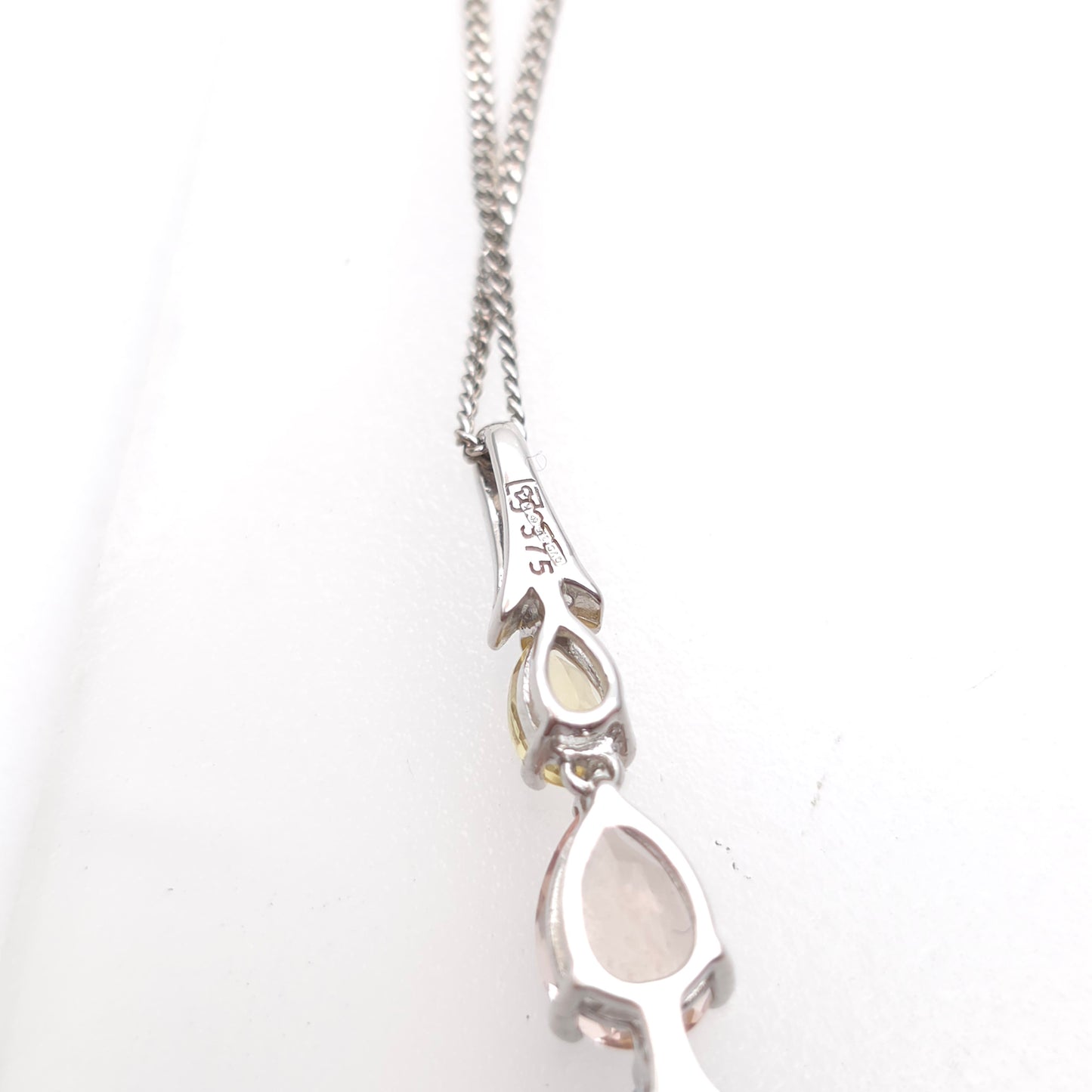 9ct White Gold Aquamarine, Morganite, Heliodor and Diamond Pastel Tone Necklace