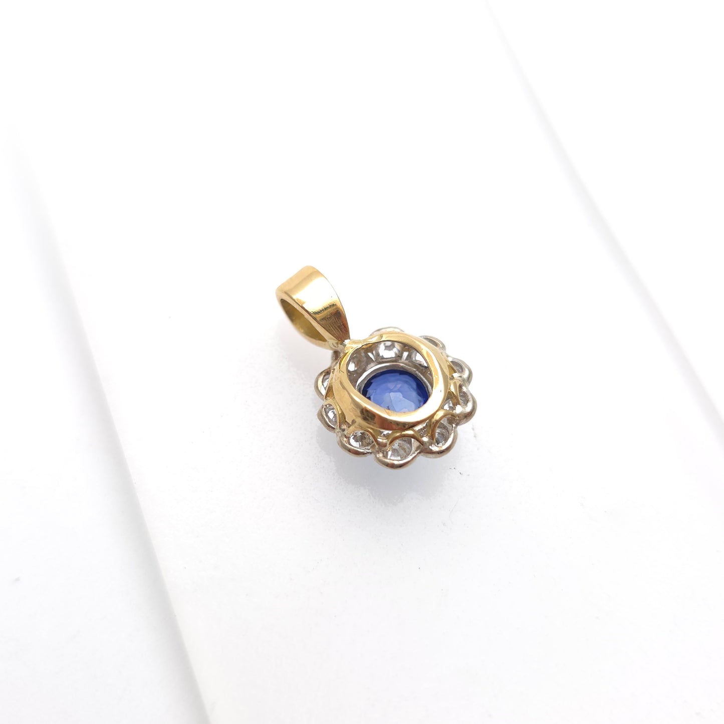 18ct Yellow And White Gold Blue Sapphire + Diamond Oval Cluster Pendant Piece