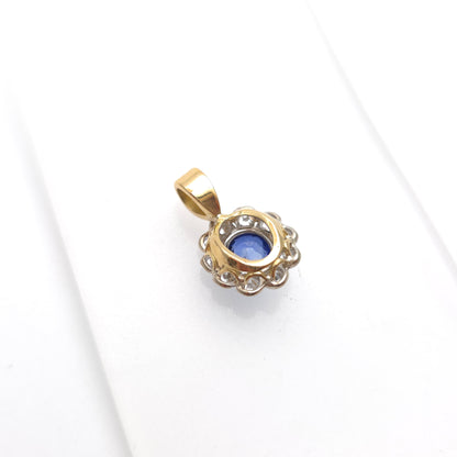 18ct Yellow And White Gold Blue Sapphire + Diamond Oval Cluster Pendant Piece