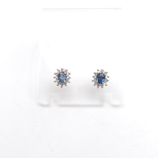 9ct Yellow Gold And White Gold Small Sapphire And Diamond Cluster Stud Earrings