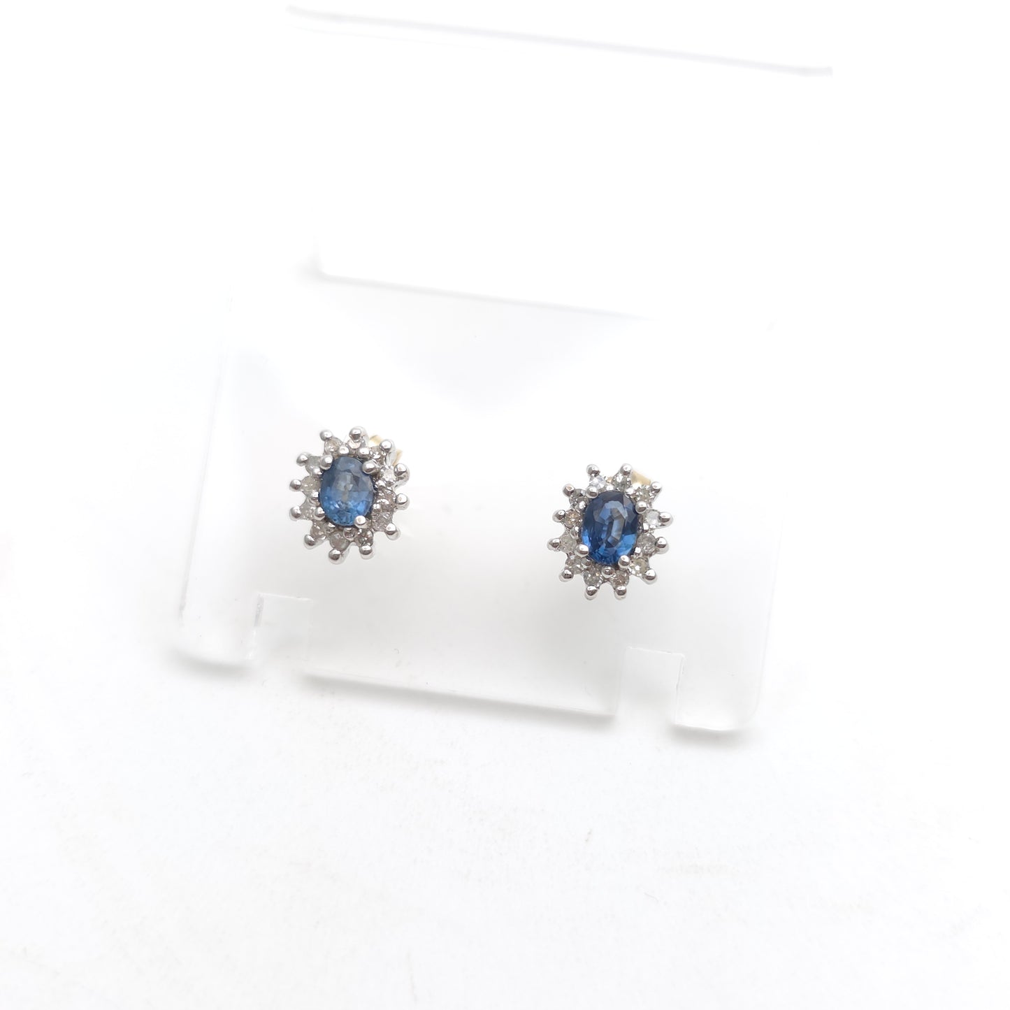 9ct Yellow Gold And White Gold Small Sapphire And Diamond Cluster Stud Earrings