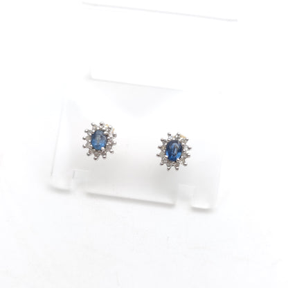 9ct Yellow Gold And White Gold Small Sapphire And Diamond Cluster Stud Earrings
