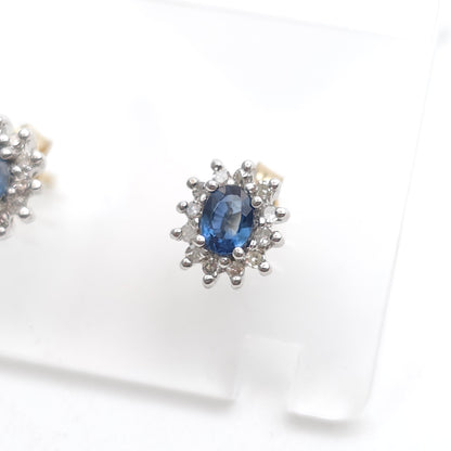 9ct Yellow Gold And White Gold Small Sapphire And Diamond Cluster Stud Earrings