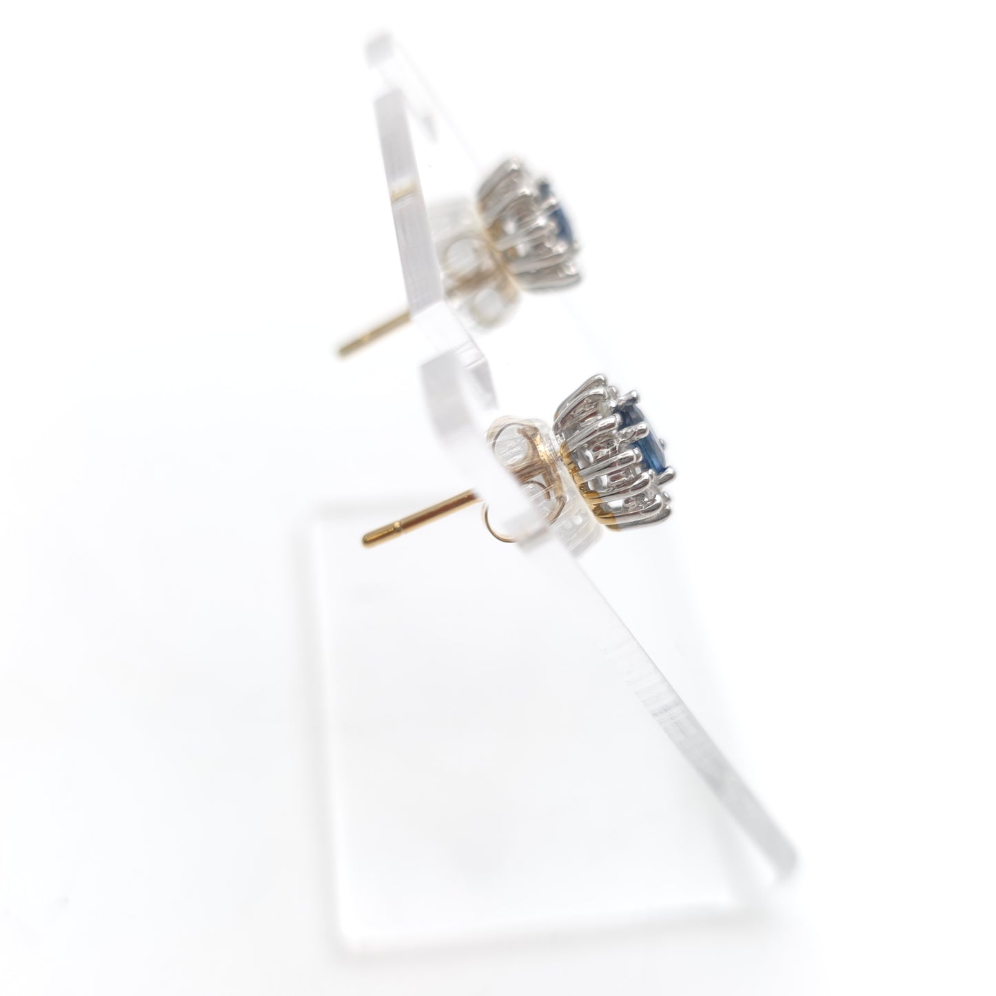 9ct Yellow Gold And White Gold Small Sapphire And Diamond Cluster Stud Earrings