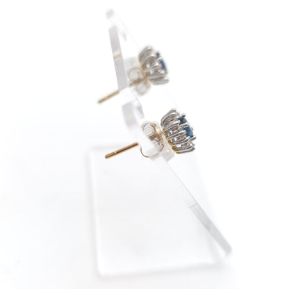 9ct Yellow Gold And White Gold Small Sapphire And Diamond Cluster Stud Earrings